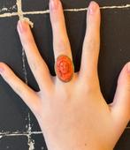 Bloedkoraal camee fraaie 14k gouden dames ring vintage luxe