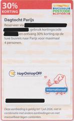 Dagtocht Parijs. 30% korting. Postcodeloterij kortingsbon., Drie personen of meer, Bus, Metro of Tram, Buitenland, Kortingskaartje