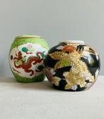 Vintage Chinese Japanse gemberpotten groen zwart draak bloem, Ophalen of Verzenden