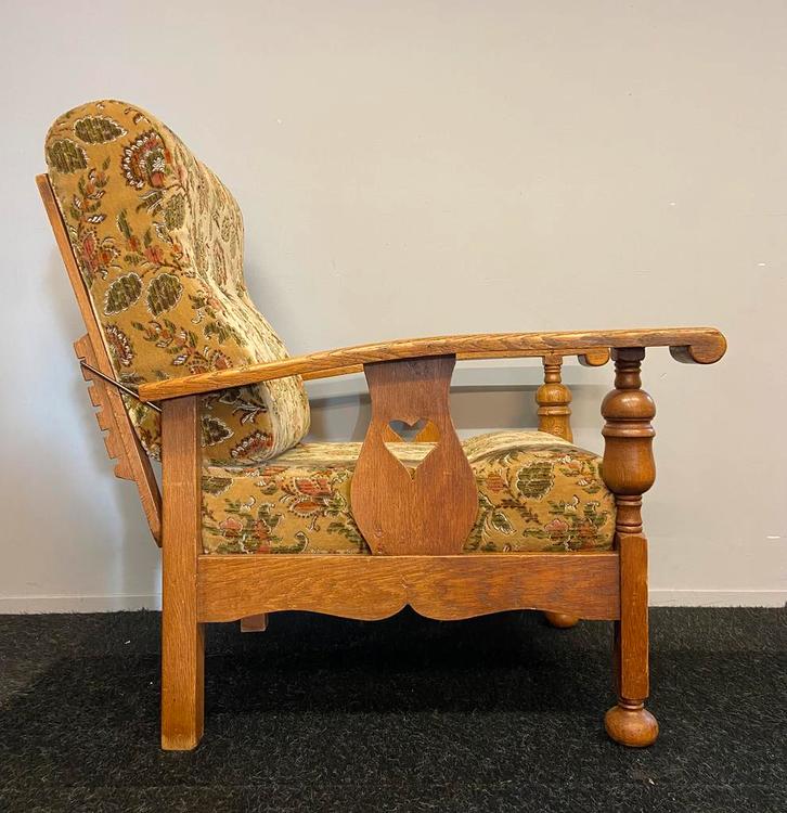 Prachtige eiken rookstoel vintage brocante verstelbare stoel, Huis en Inrichting, Fauteuils, Zo goed als nieuw, Hout, Stof, Ophalen