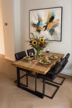 4 zwarte eetkamerstoelen van leer – grijs slede frame, Huis en Inrichting, Stoelen, Ophalen, Gebruikt, Zwart, Industrieel, Modern