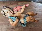 Oud antiek brocante beeld van engel met viool 55 cm lang, Antiek en Kunst, Curiosa en Brocante, Ophalen