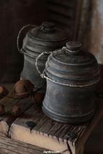 Houten pot met deksel 'vintage black', Huis en Inrichting, Woonaccessoires | Overige, Www.jufbrocante.nl, Www.jufbrocante.nl, Nieuw