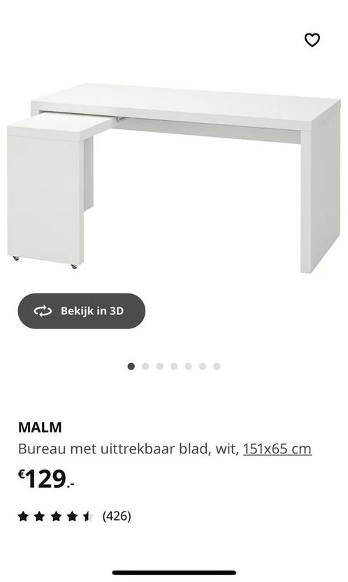 Bureau IKEA malm | zwart, Huis en Inrichting, Bureaus, Gebruikt, Bureau, Met wielen, Ophalen