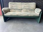 Leo lux bankstel set groen leer met beige golfpatroon stof, Gebruikt, Leo lux, 150 tot 200 cm, 75 tot 100 cm