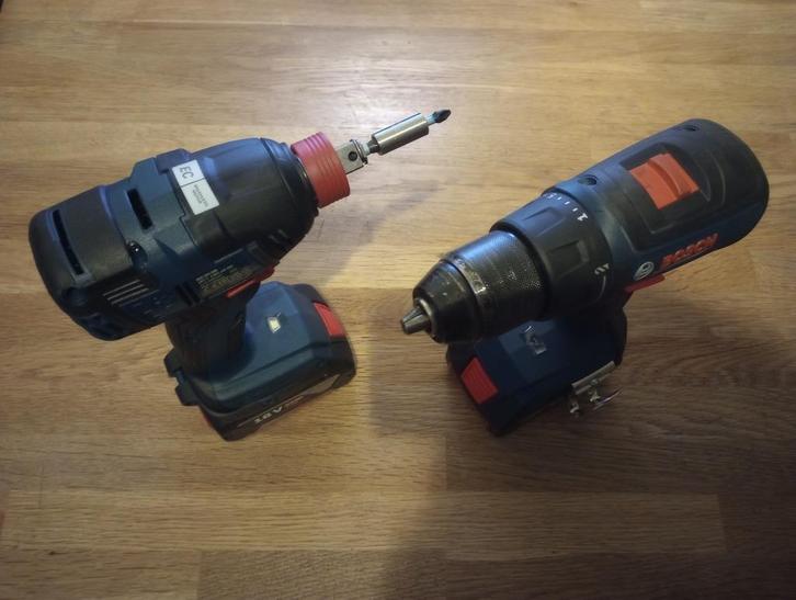 Bosch Blauw GDX 18V-200 + GSR 18V-55 + 2x accu + koffer, Doe-het-zelf en Verbouw, Gereedschap | Boormachines, Zo goed als nieuw