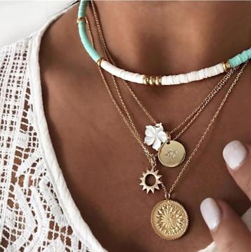 Ibiza Boho Layer Ketting Goud Wit Turquoise Zon ️️️️️️️️☀️☀️ beschikbaar voor biedingen
