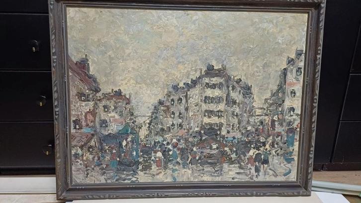 Simon  Kramer - Stadsgezicht Amsterdam - Olieverf op Hout, Antiek en Kunst, Kunst | Schilderijen | Klassiek, Ophalen of Verzenden