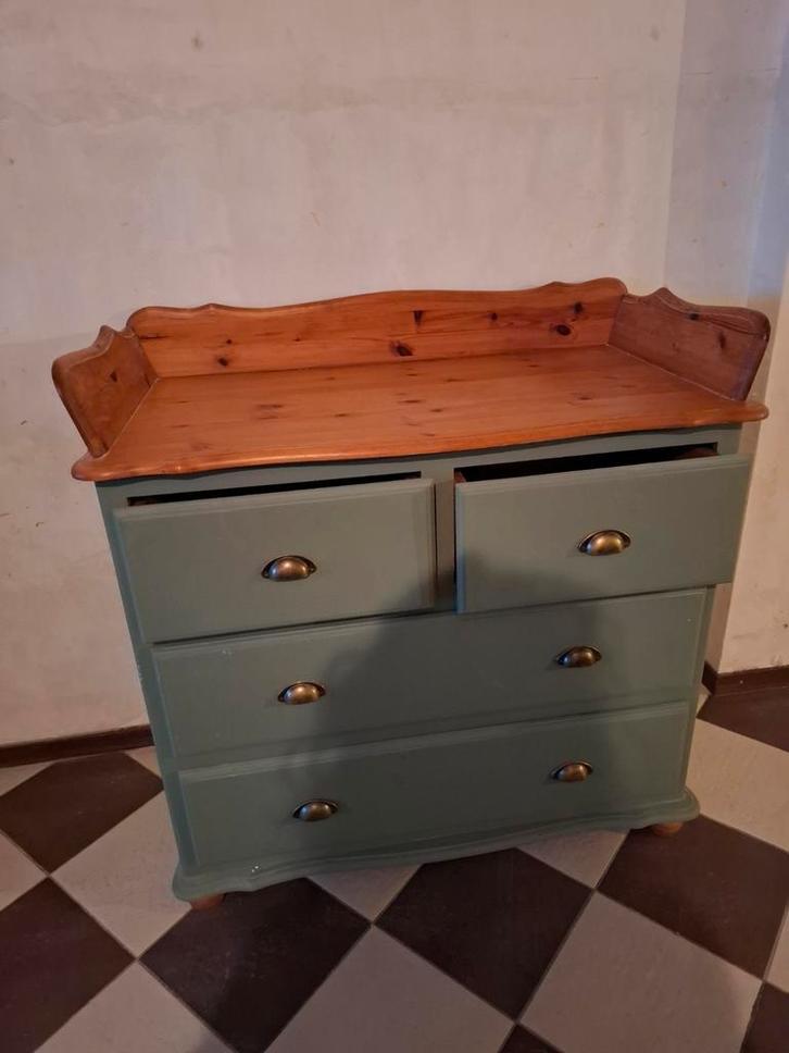 Olijfgroene commode met 4 lades, Huis en Inrichting, Kasten | Dressoirs, Ophalen of Verzenden