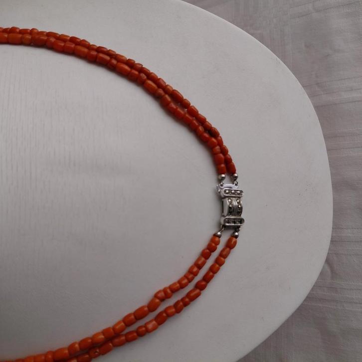 antieke halsketting 2 rijig,bloedk, Sieraden, Tassen en Uiterlijk, Antieke sieraden, Ketting, Zilver, Verzenden