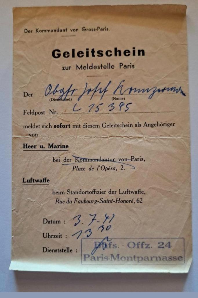 1941 - German - Meldeschein Paris (named), Verzamelen, Militaria | Tweede Wereldoorlog, Landmacht, Overige typen, Duitsland, Verzenden