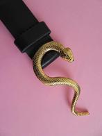 Zwart leren leer riem slang slangen gesp goud verguld boho, Nieuw, Echt leder, 80 tot 90 cm, 3 tot 5 cm