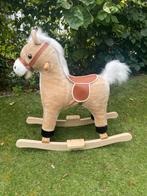 Hobbelpaard pluch met geluid, houten onderstel, Ophalen of Verzenden, Nieuw