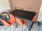 Eettafel zwart hout 159 x 90 cm met stoelen., Tuin en Terras, Ophalen, 4 zitplaatsen, Gebruikt, Eettafel
