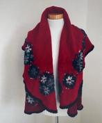Vintage wollen cape met bloemmotieven, Kleding | Dames, Ophalen of Verzenden, Zo goed als nieuw, Rood