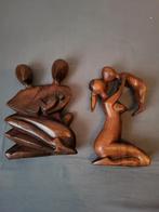 Houten Beelden Moeder en Kind / Gezin, Antiek en Kunst, Ophalen of Verzenden
