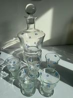 Vintage Karaf met 5 Glaasjes - Blauwe Bloemmotieven, Ophalen of Verzenden