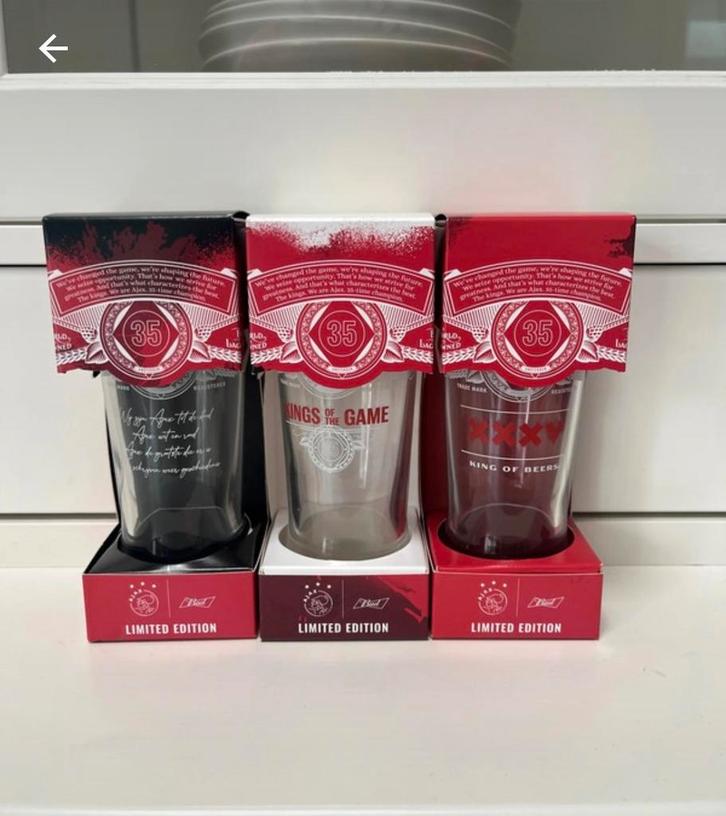 Ajax Bud Bierglazen Limited Edition (3 stuks), Verzamelen, Glas en Borrelglaasjes, Nieuw, Bierglas, Ophalen of Verzenden