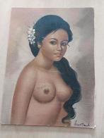 Indonesische kunst .Schilderij jonge vrouw op doek op paneel, Antiek en Kunst, Kunst | Schilderijen | Klassiek, Ophalen of Verzenden