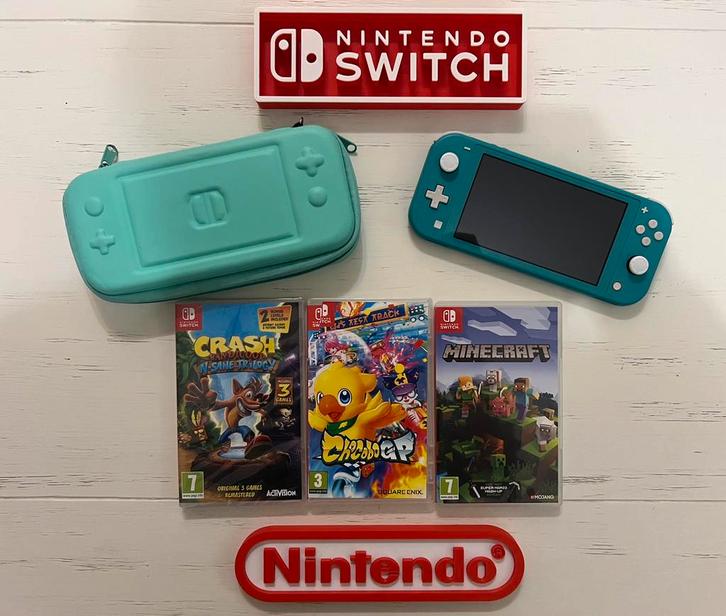 Switch Lite turquoise incl 3 spellen in zeer goede staat, Spelcomputers en Games, Spelcomputers | Nintendo Switch Lite, Zo goed als nieuw