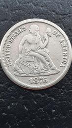One dime 1876 CC  Seated Liberty dime Carson City., Postzegels en Munten, Munten | Amerika, Zilver, Ophalen of Verzenden, Losse munt