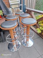 Set van 6 barkrukken met lederen zitting, Huis en Inrichting, Barkrukken, Ophalen, 60 tot 90 cm, Met voetsteun, 5 krukken of meer