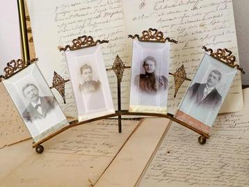 ZELDZAAM antieke 4-voudige fotolijst met strik * facet glas beschikbaar voor biedingen