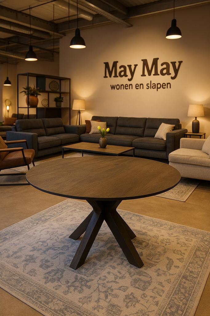 Eettafel rond 130 Bruin mangohout Direct/leverbaar E-7001, Huis en Inrichting, Tafels | Eettafels, Nieuw, 100 tot 150 cm, 100 tot 150 cm