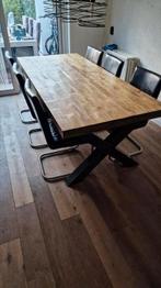 Eettafel massief mangohout 220x100 cm met stalen X-poot, Ophalen, 100 tot 150 cm, 200 cm of meer, Zo goed als nieuw