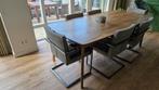 6 Eetkamerstoelen met grijze spijkerstof, Huis en Inrichting, Stoelen, Ophalen, Gebruikt, Metaal, Vijf, Zes of meer stoelen