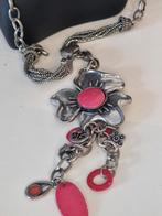 Vintage 90's modernist ketting met bloem hanger, Sieraden, Tassen en Uiterlijk, Ophalen of Verzenden, Zo goed als nieuw, Zilver