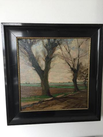 Fraai schilderij begin 20ste eeuw, buitenmaat 52 cm x 50 cm beschikbaar voor biedingen