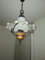 Vintage Hanglamp met Houten Details, Huis en Inrichting, Lampen | Hanglampen, Ophalen, Zo goed als nieuw, Glas, Minder dan 50 cm