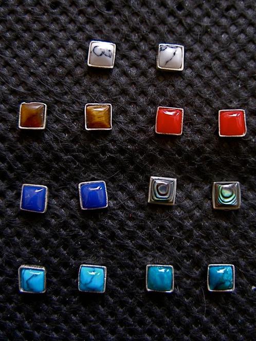 Zilveren 925 zilver oorknopjes oorstekers vierkant edelsteen, Sieraden, Tassen en Uiterlijk, Oorbellen, Nieuw, Knopjes of Stekers