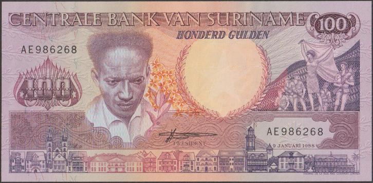Suriname 100 gulden 1988 XF p.133b (# 583), Postzegels en Munten, Bankbiljetten | Amerika, Los biljet, Zuid-Amerika, Verzenden