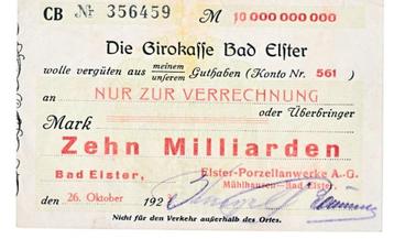 Duitsland 10 miljard Mark 1923 bon Girobank Bad Elster  beschikbaar voor biedingen