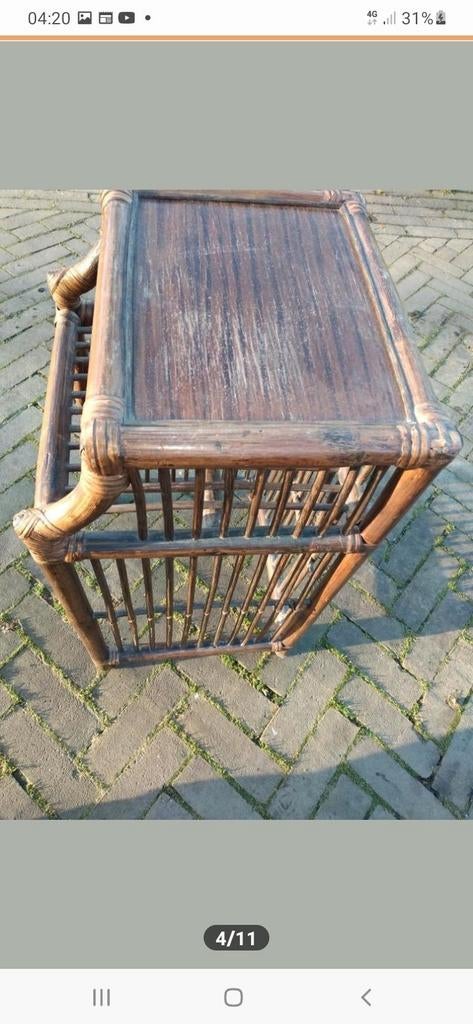 Rotan bamboe tafeltje, Huis en Inrichting, Tafels | Bijzettafels, 45 tot 60 cm, Minder dan 55 cm, Gebruikt, Ophalen of Verzenden