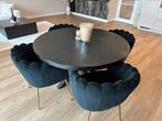 Visgraat eettafel met 4 stoelen + salontafel, Huis en Inrichting, 50 tot 100 cm, Rechthoekig, Ophalen of Verzenden