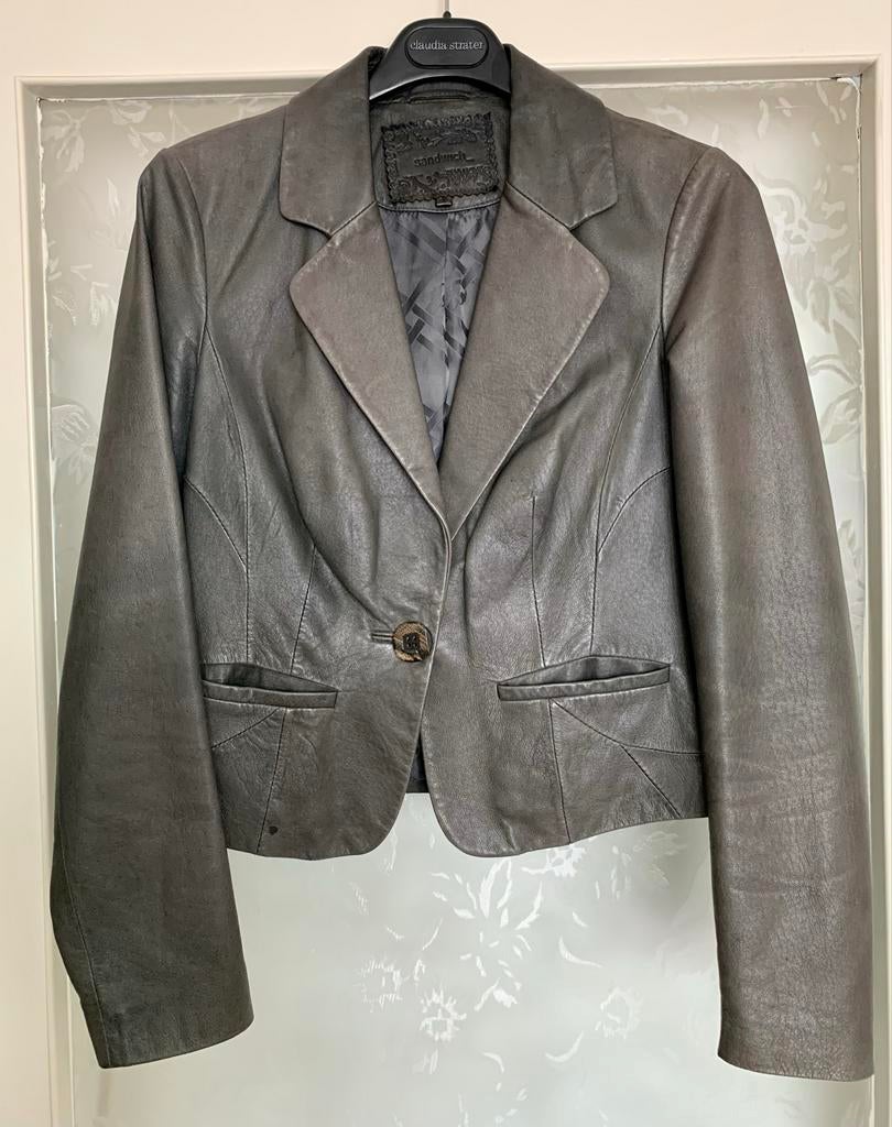 Groene leren jas Sandwich mt 36, Ophalen of Verzenden, Maat 36 (S), Sandwich, Gedragen