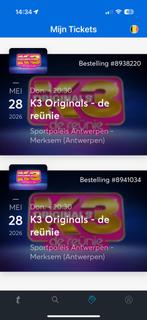 2 kaartjes voor K3 De Reünie 28 mei 2026 Staanplaatsen Antw, Tickets en Kaartjes, Twee personen