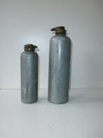 2 (verwarmings) tinnen kruiken, brocante, messing dop, Ophalen of Verzenden