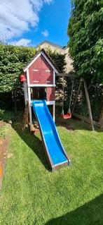 Houten speelhuisje met schommel, Kinderen en Baby's, Speelgoed | Buiten | Speelhuisjes, Ophalen, Gebruikt, Hout
