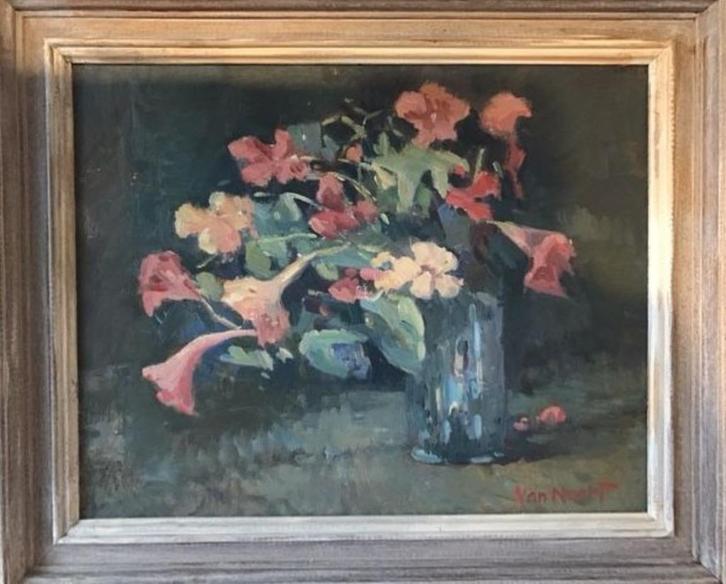 Uniek Arie Cees van Noort 1914-2003 Bloemen in vaas Paneel, Antiek en Kunst, Kunst | Schilderijen | Klassiek, Ophalen of Verzenden