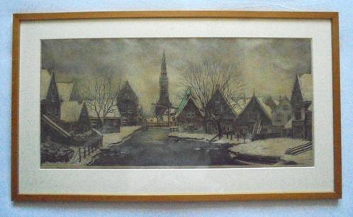 A. van Hemert.1883-1944.Winter in Edam., Antiek en Kunst, Kunst | Etsen en Gravures, Ophalen