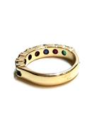 14k gouden ring met smaragd, saffier, robijn en diamant, -, -, Ophalen of Verzenden, Dame