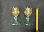 2 glazen tulp of bloem kandelaars of theelichthouders, Huis en Inrichting, Woonaccessoires | Kandelaars en Kaarsen, Ophalen, Overige materialen