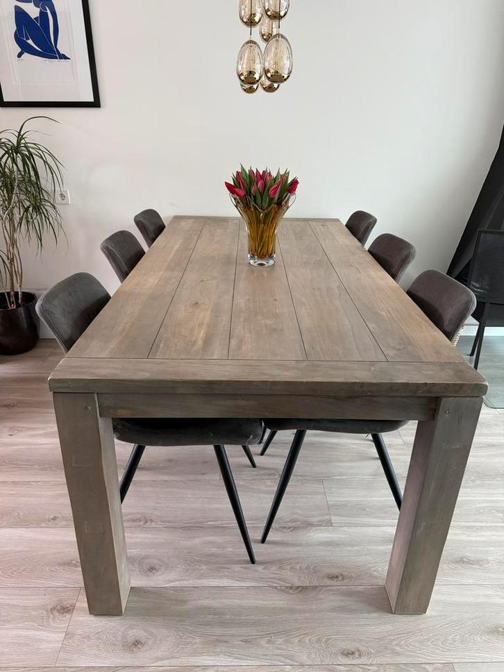 Eettafel 100x200 whitewash eikenhout, Huis en Inrichting, Tafels | Eettafels, Gebruikt, 50 tot 100 cm, 150 tot 200 cm, Vijf personen of meer