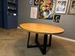Ronde eettafel, 140cm, massief eiken blad met stalen poten, Ophalen, Gebruikt, Vijf personen of meer, Modern
