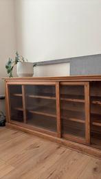 Prachtige grote antieke vitrinekast winkelkast teak, Ophalen, Gebruikt, 25 tot 50 cm