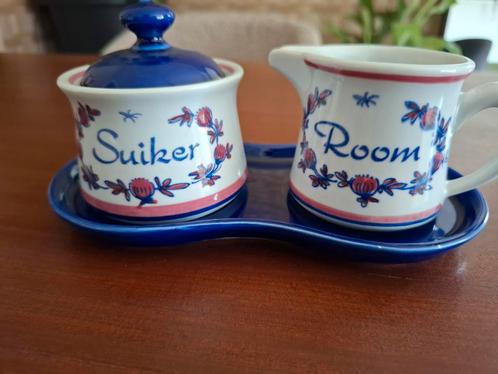 Suiker en Room set op plateau Zenith Blauw, Huis en Inrichting, Keuken | Servies, Gebruikt, Overige typen, Overige stijlen, Keramiek